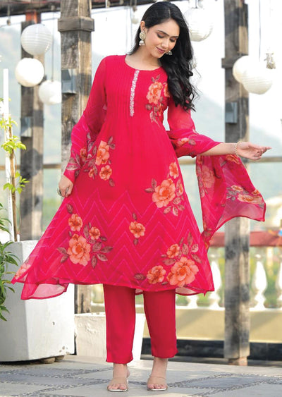 Rani Pink Organza Straight Cut Suits