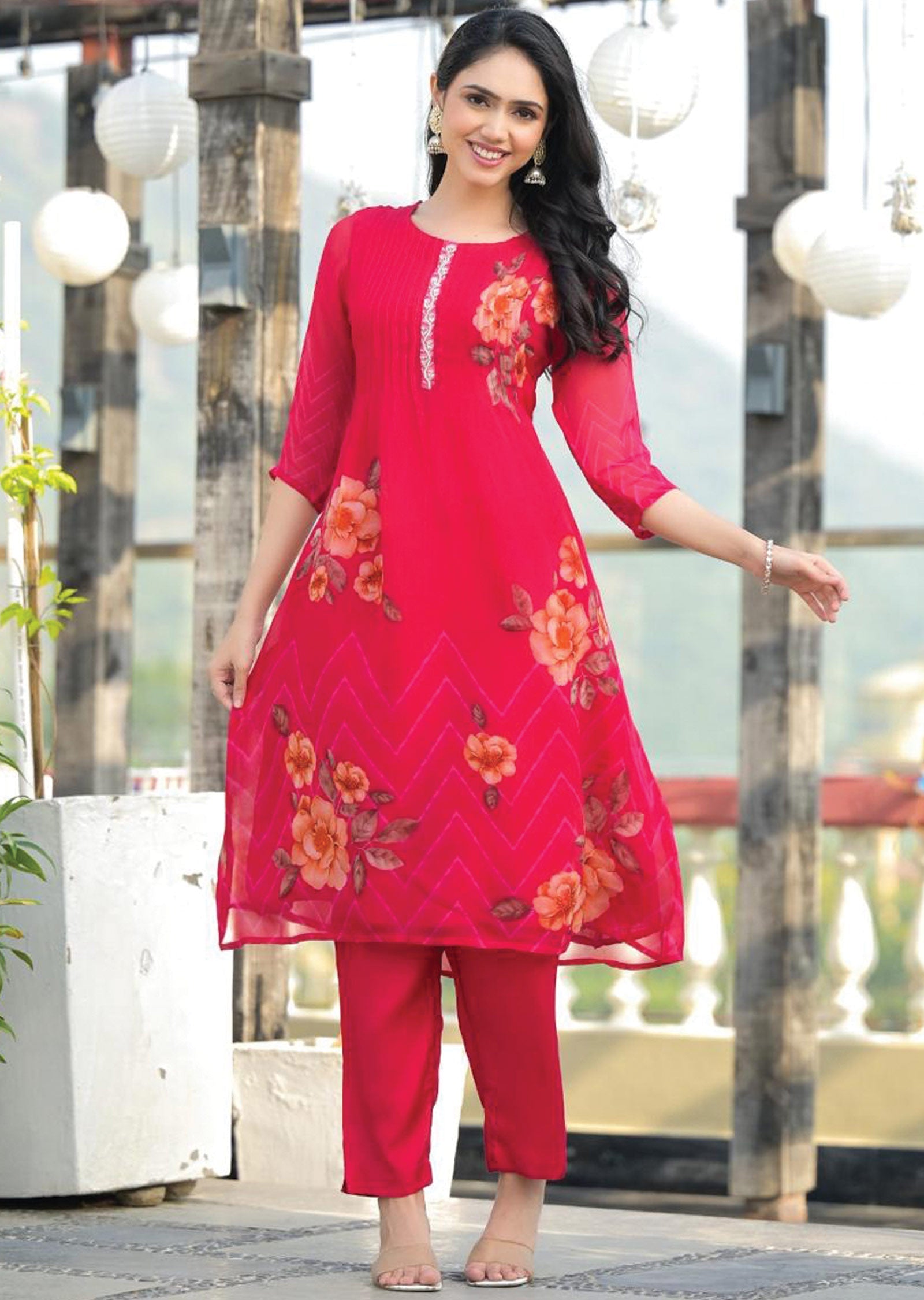 Rani Pink Organza Straight Cut Suits