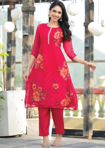 Rani Pink Organza Straight Cut Suits