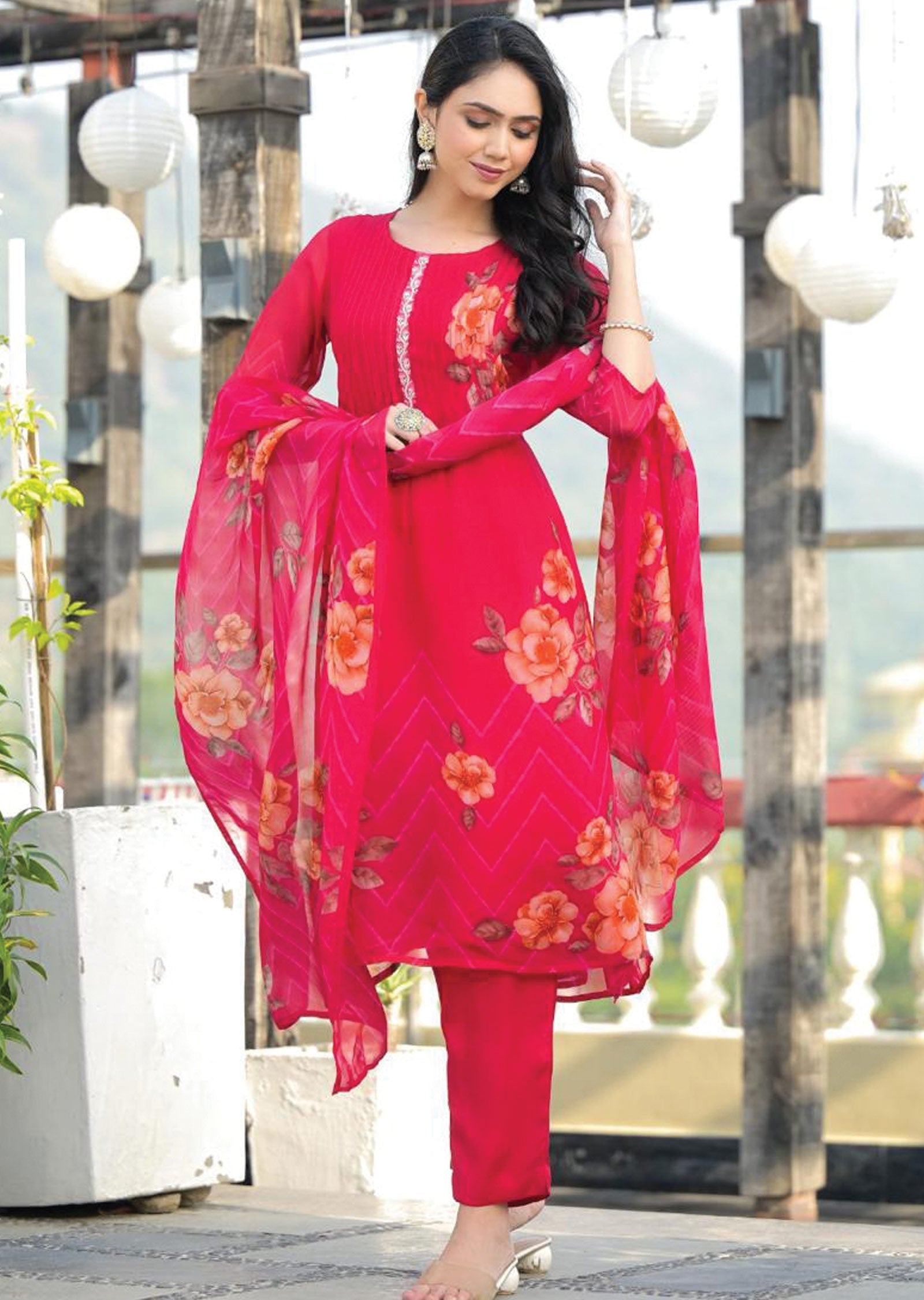 Rani Pink Organza Straight Cut Suits