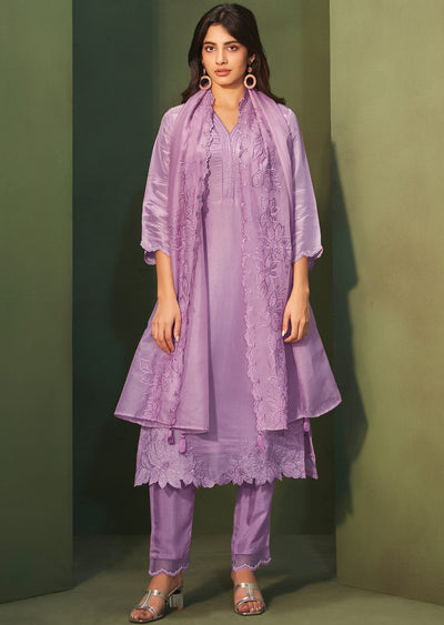 Lavender Tissue Silk Straight Cut Suits