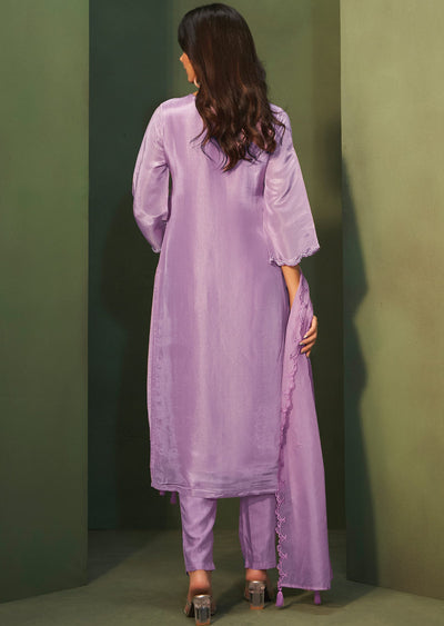 Lavender Tissue Silk Straight Cut Suits