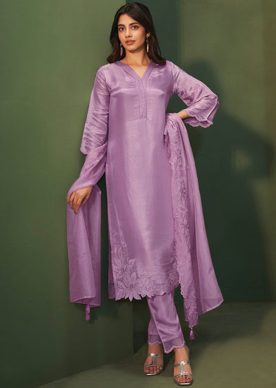 Lavender Tissue Silk Straight Cut Suits