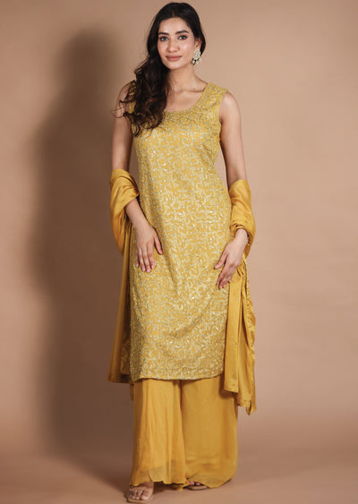 Mustard Georgette Straight Cut Suits