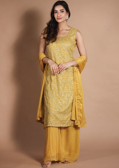 Mustard Georgette Straight Cut Suits