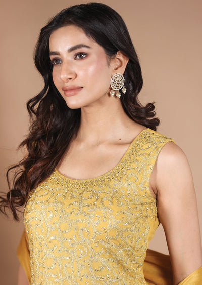 Mustard Georgette Straight Cut Suits