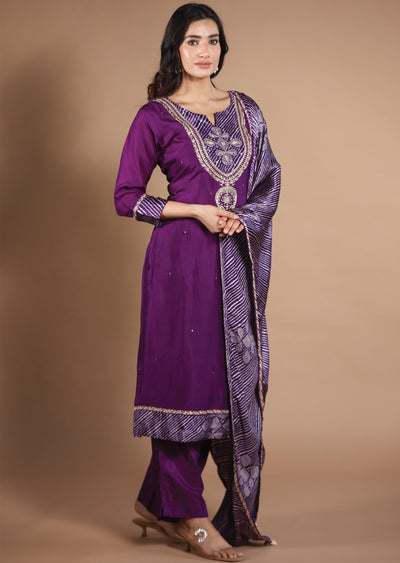 Purple Silk Straight Cut Suits