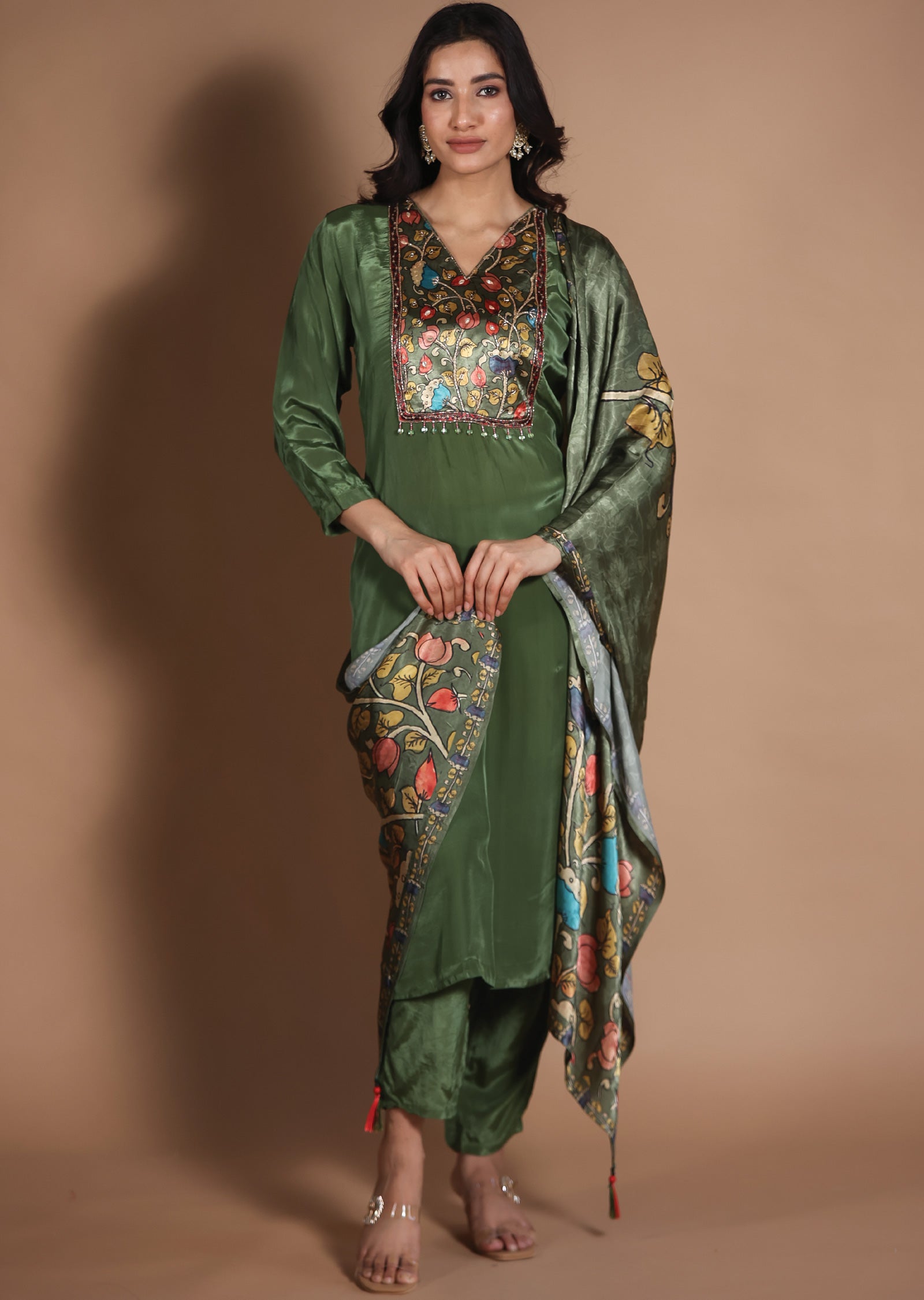 Mehendi Green Crepe Straight Cut suit