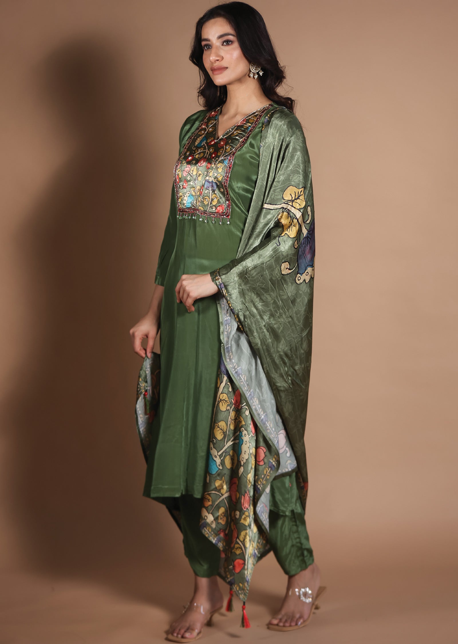 Mehendi Green Crepe Straight Cut suit