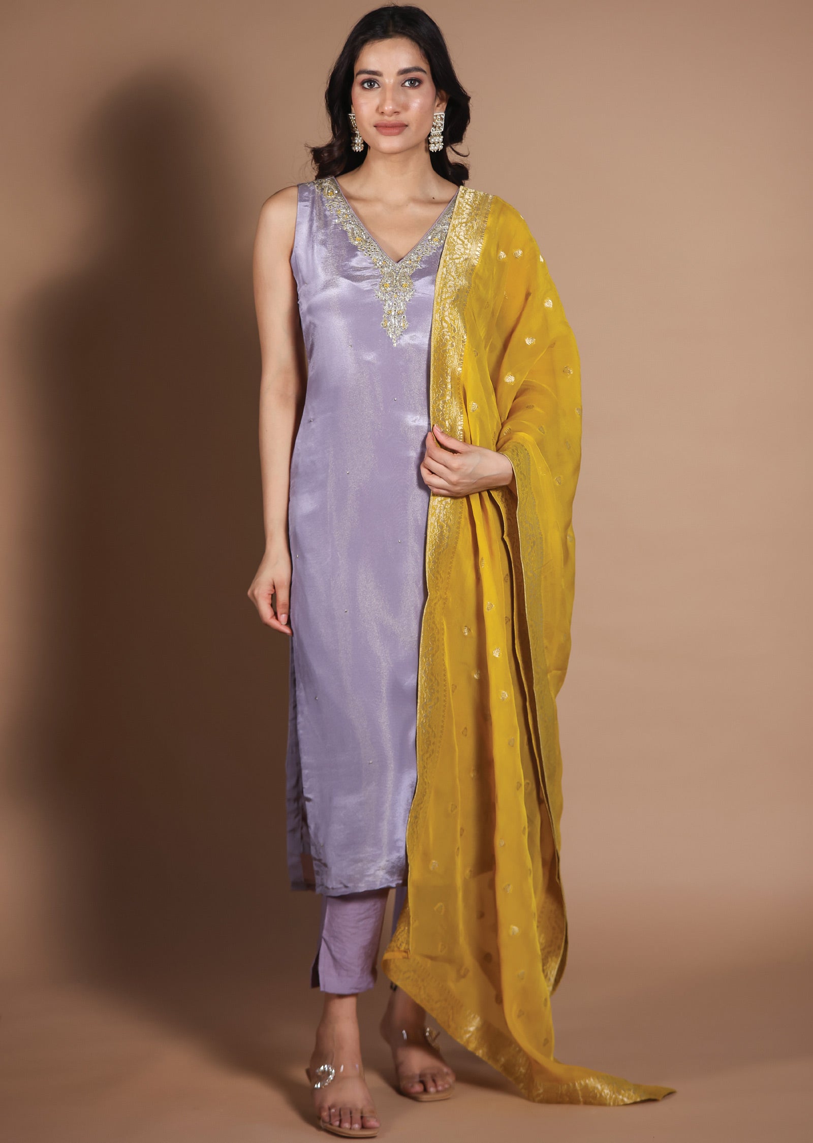 Lavender Tissue Silk Straight Cut suit