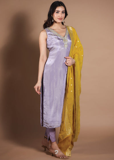 Lavender Tissue Silk Straight Cut suit