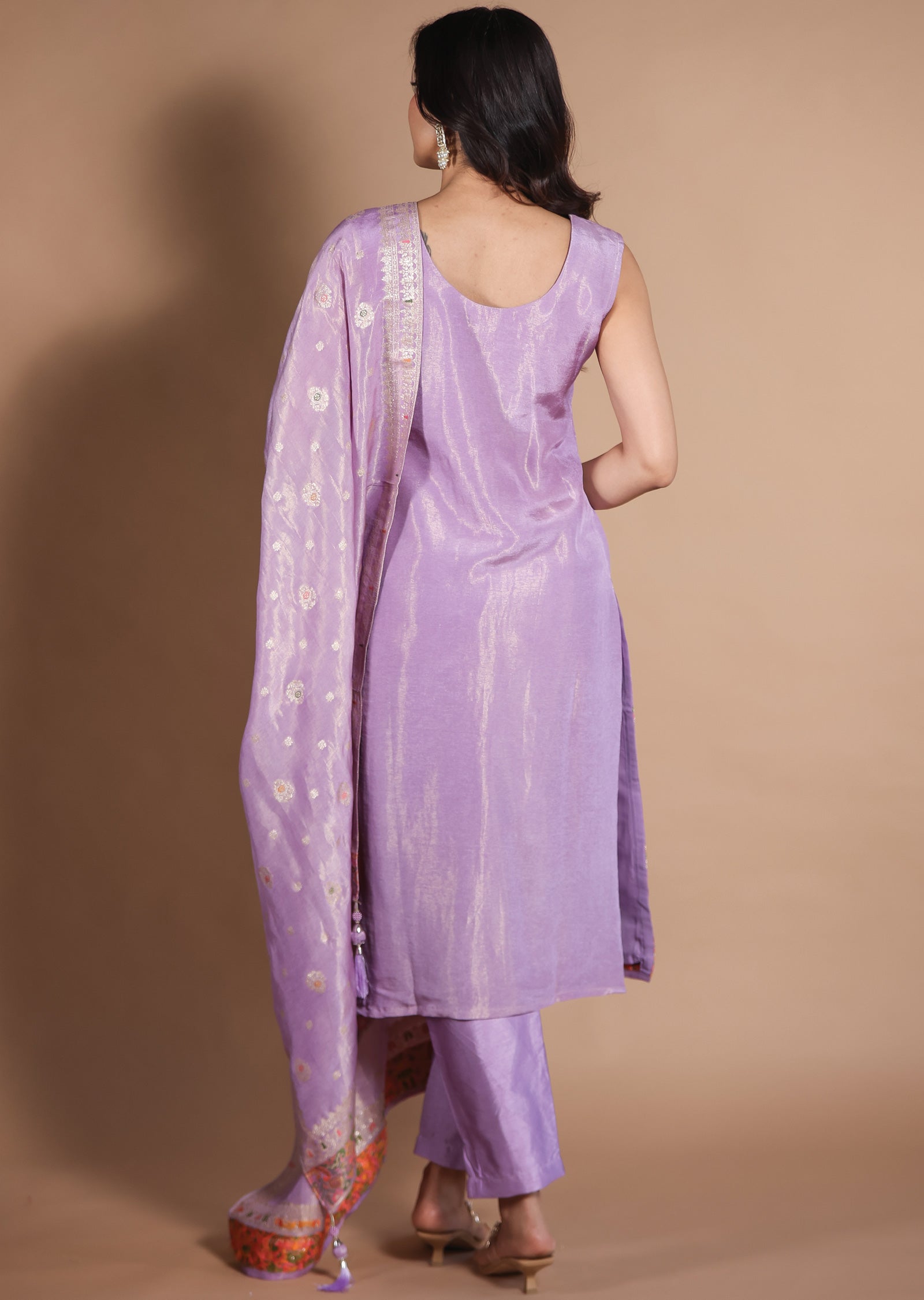 Lavender Banarasi Silk Straight Cut suit