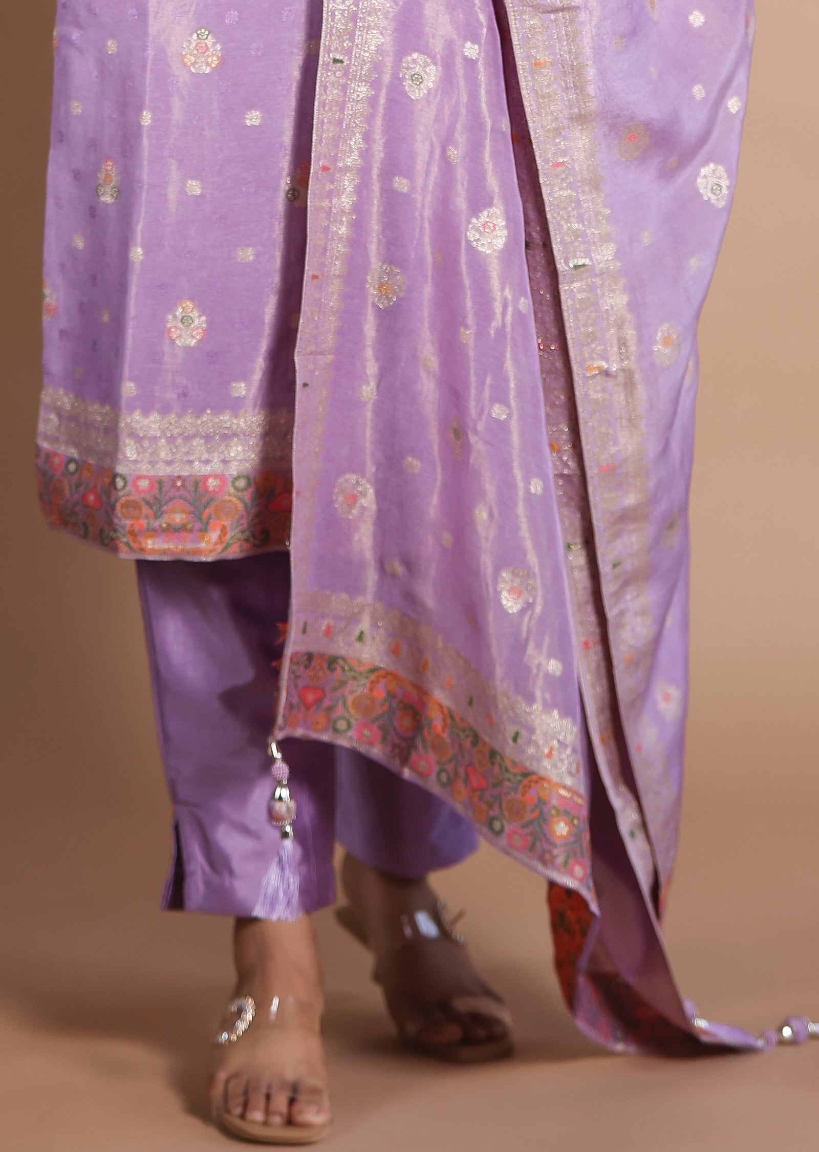 Lavender Banarasi Silk Straight Cut suit