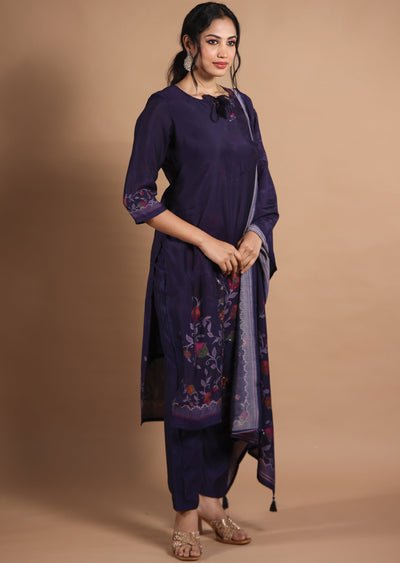 Dark Purple Muslin Straight Cut Suit