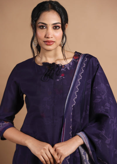 Dark Purple Muslin Straight Cut Suit