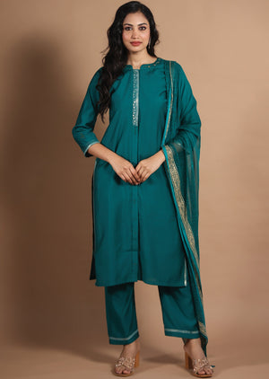 Green Soft Silk Straight Cut Suit