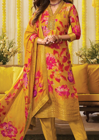 Mustard Banarasi Silk Straight Cut Suit