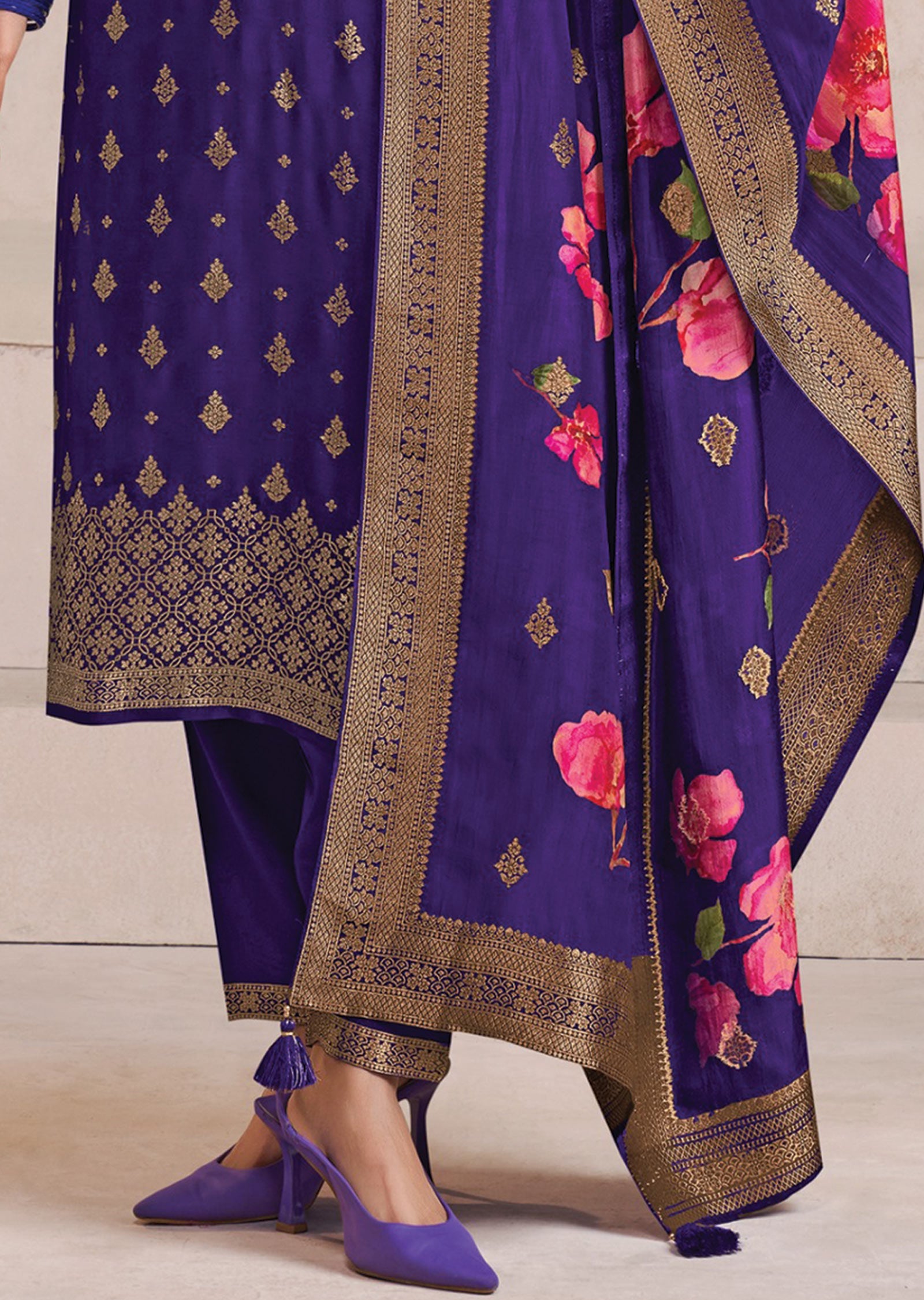 Purple Banarasi Silk Straight Cut Suit