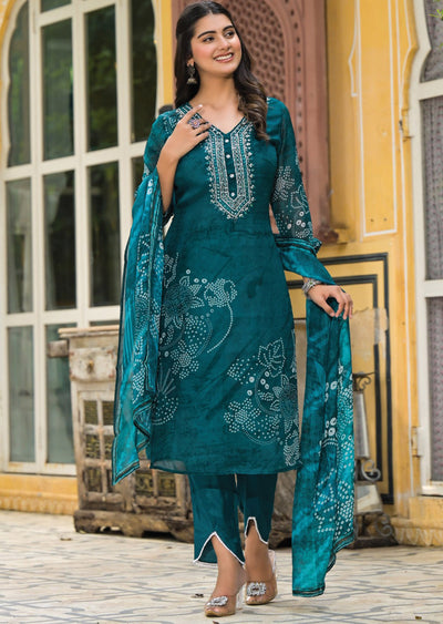 Rama Green Organza Straight Cut Suit