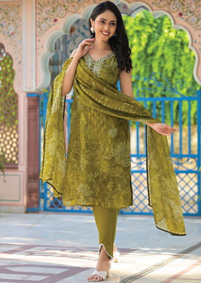 Mehendi Green Organza Straight Cut Suit