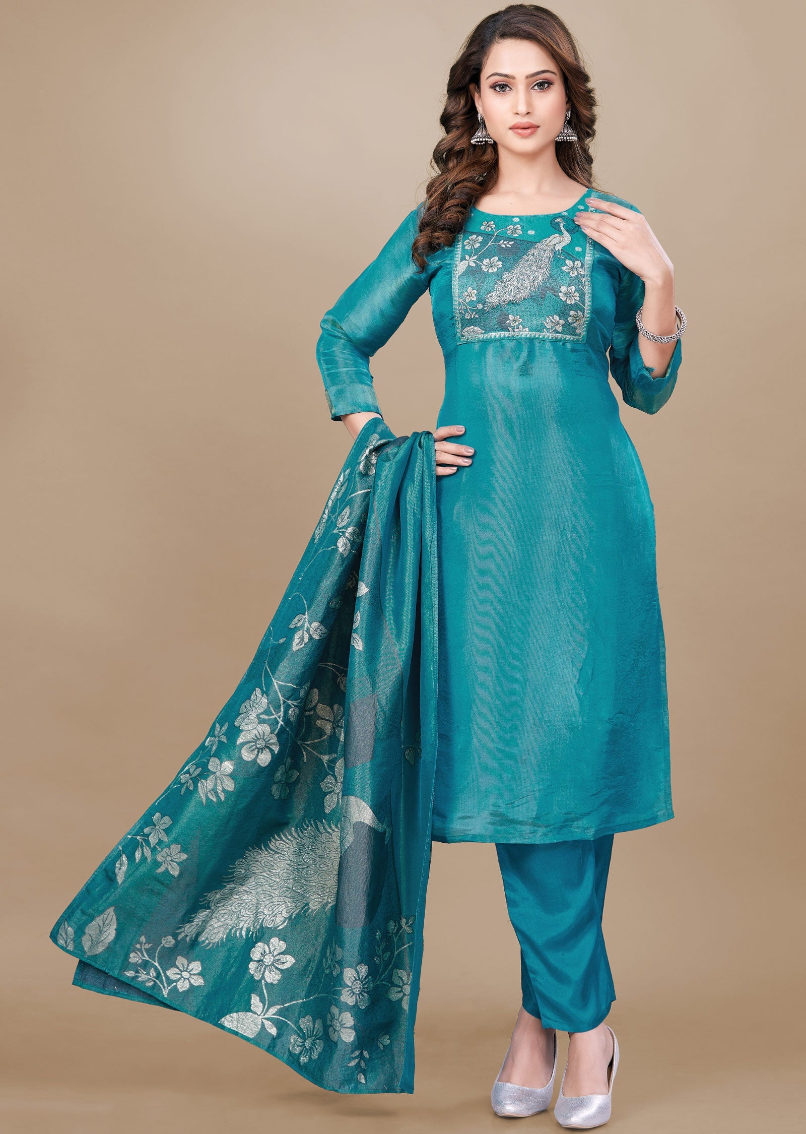 Rama Blue Tissue Silk Straight Cut Suit