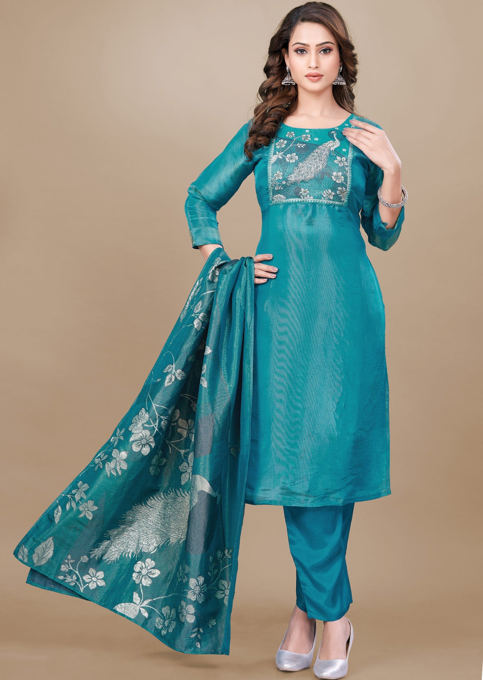 Rama Blue Tissue Silk Straight Cut Suit