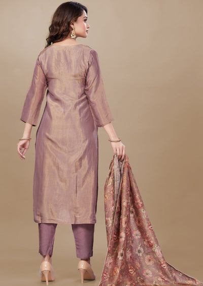 Dark Onion Pink Tissue Silk Straight Cut Suit