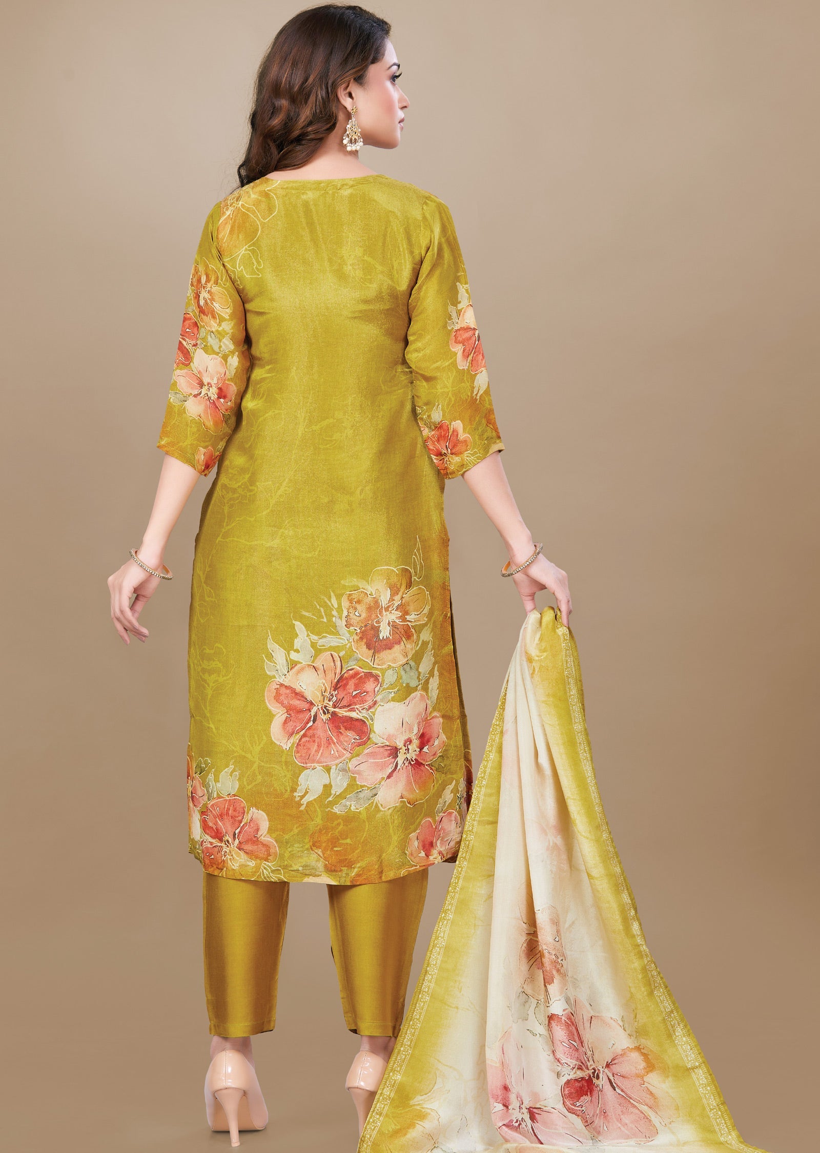 Dark Mustard Tissue Silk Straight Cut Suit