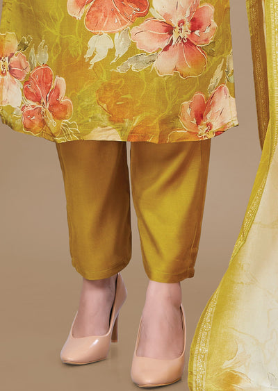 Dark Mustard Tissue Silk Straight Cut Suit