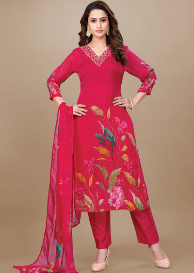 Rani Pink Organza Straight Cut Suit