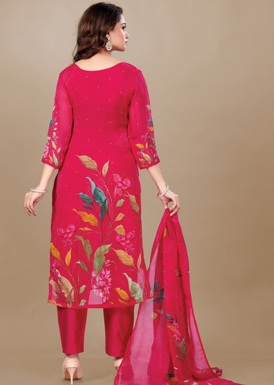 Rani Pink Organza Straight Cut Suit