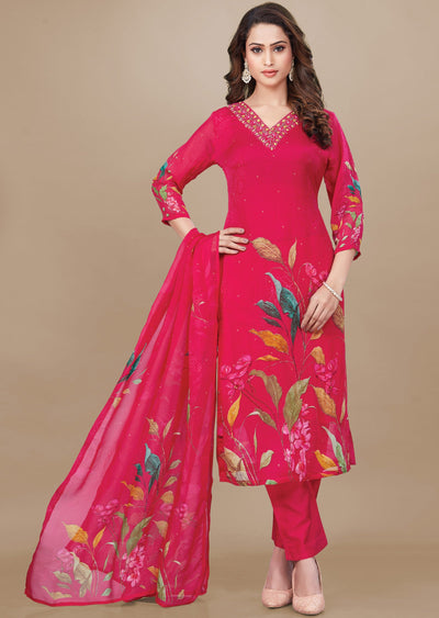 Rani Pink Organza Straight Cut Suit