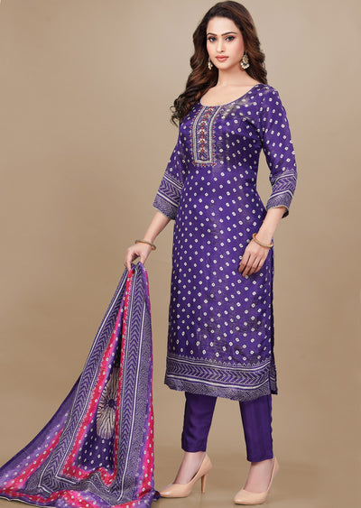 Purple Tissue Silk Straight Cut Suit