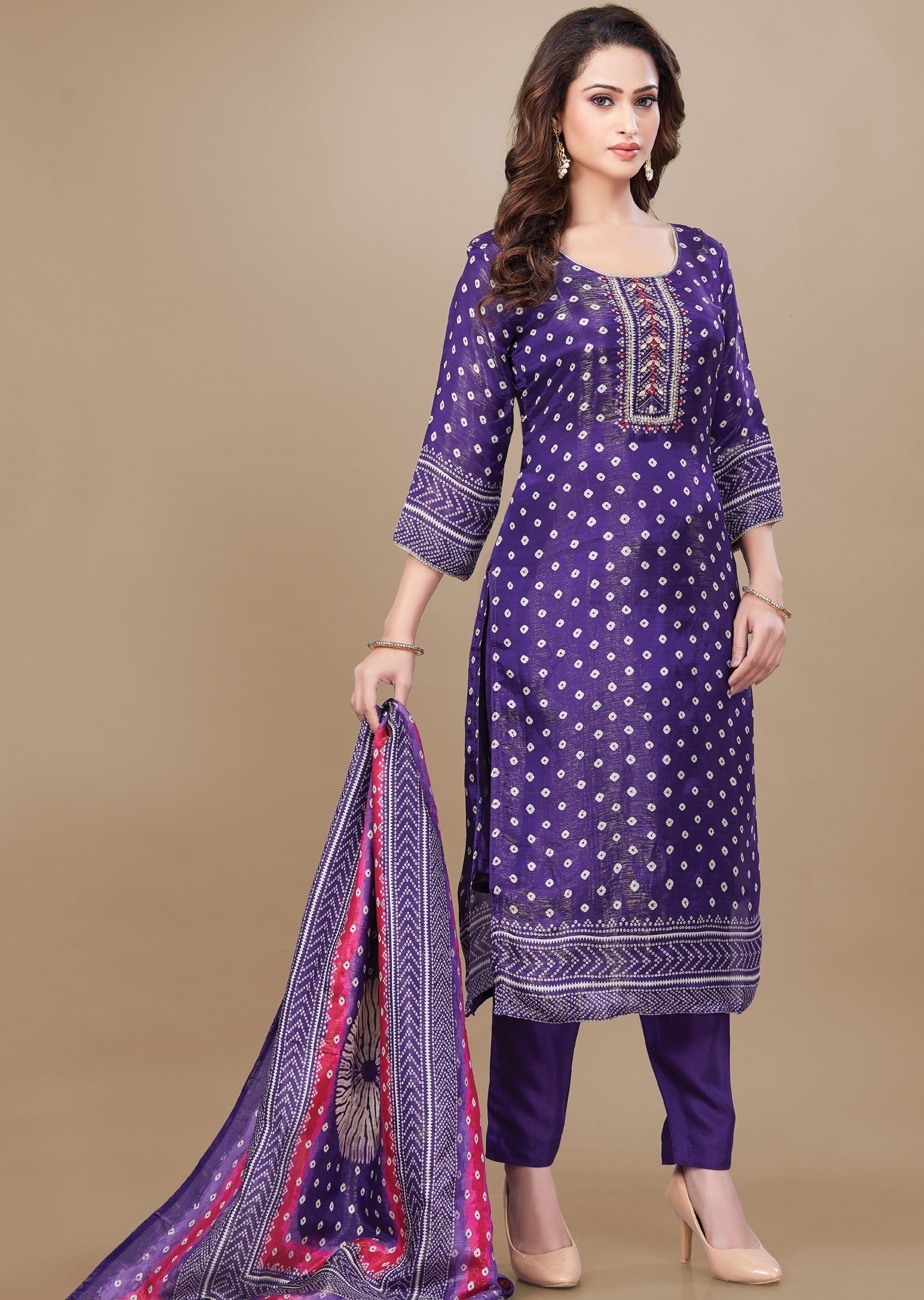 Purple Tissue Silk Straight Cut Suit