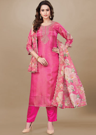 Rani Pink Tissue Silk Straight Cut Suit