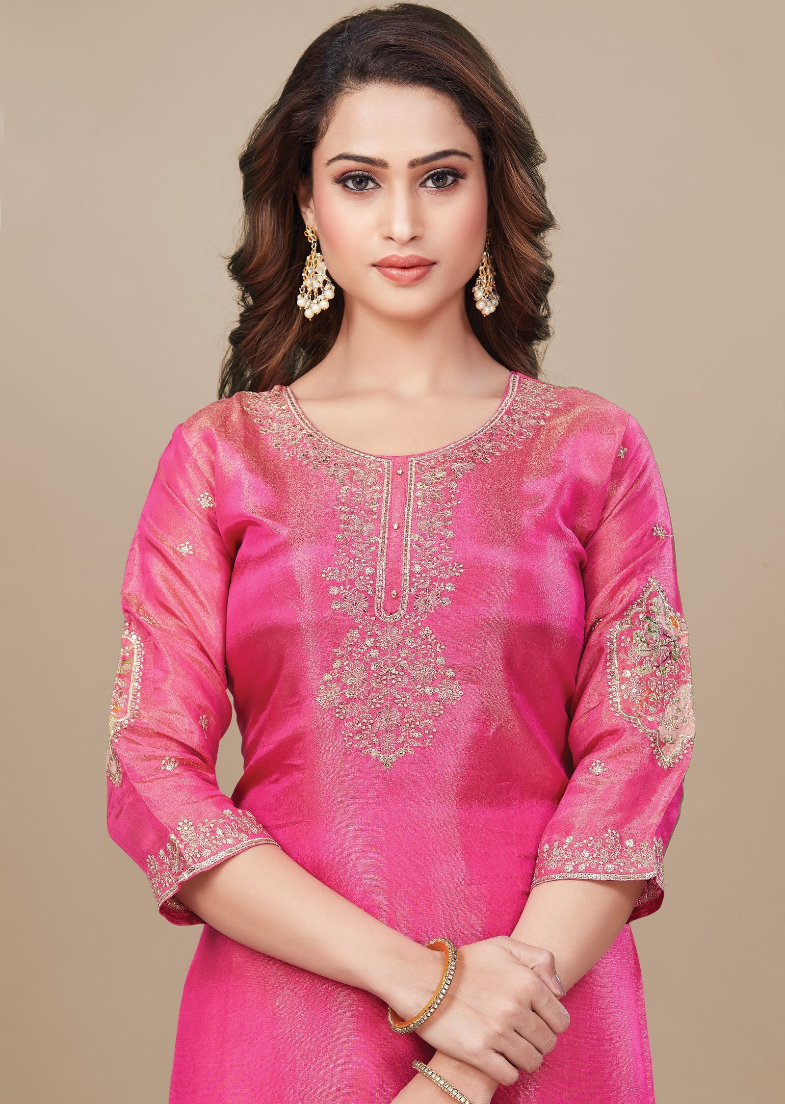 Rani Pink Tissue Silk Straight Cut Suit