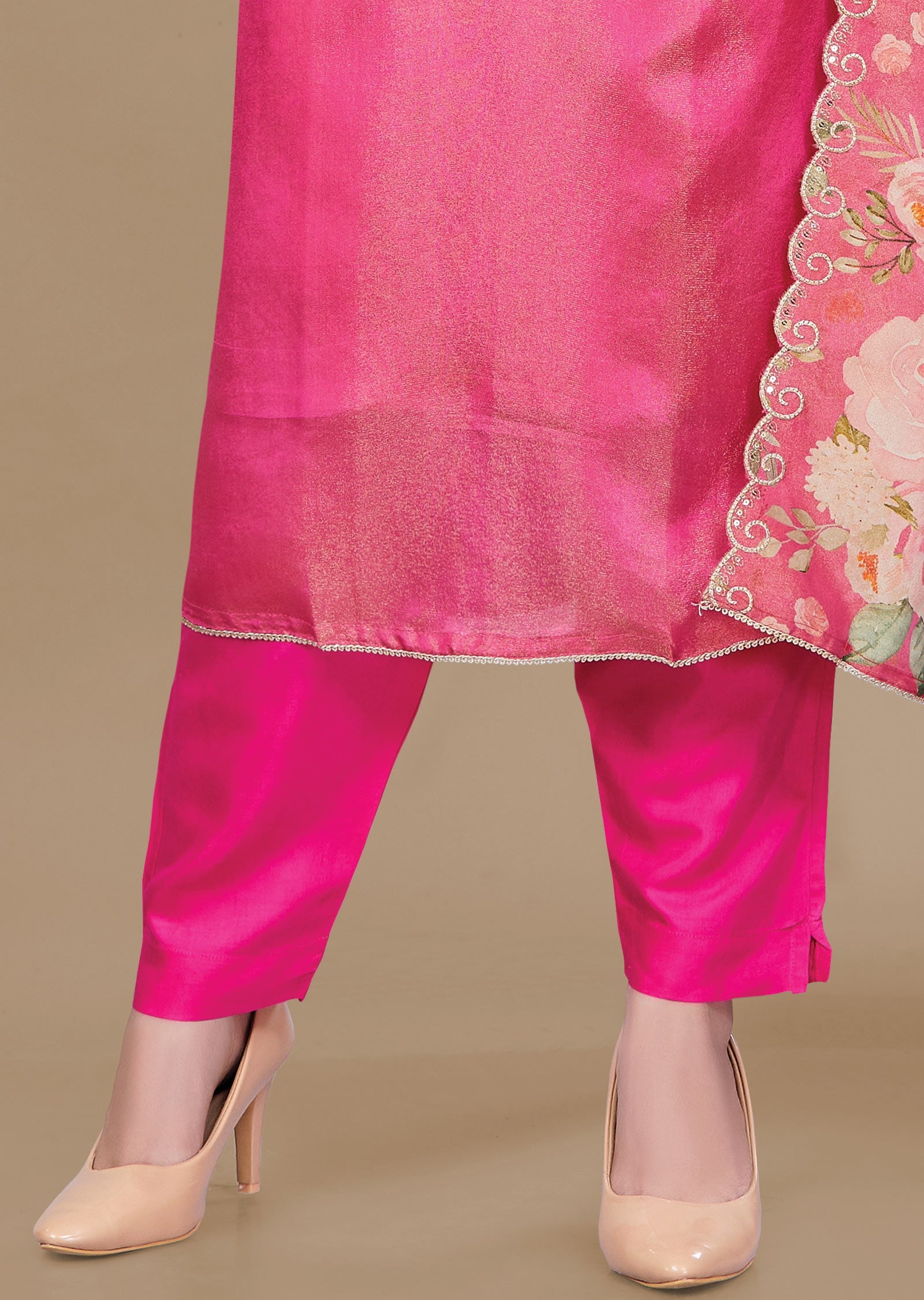 Rani Pink Tissue Silk Straight Cut Suit