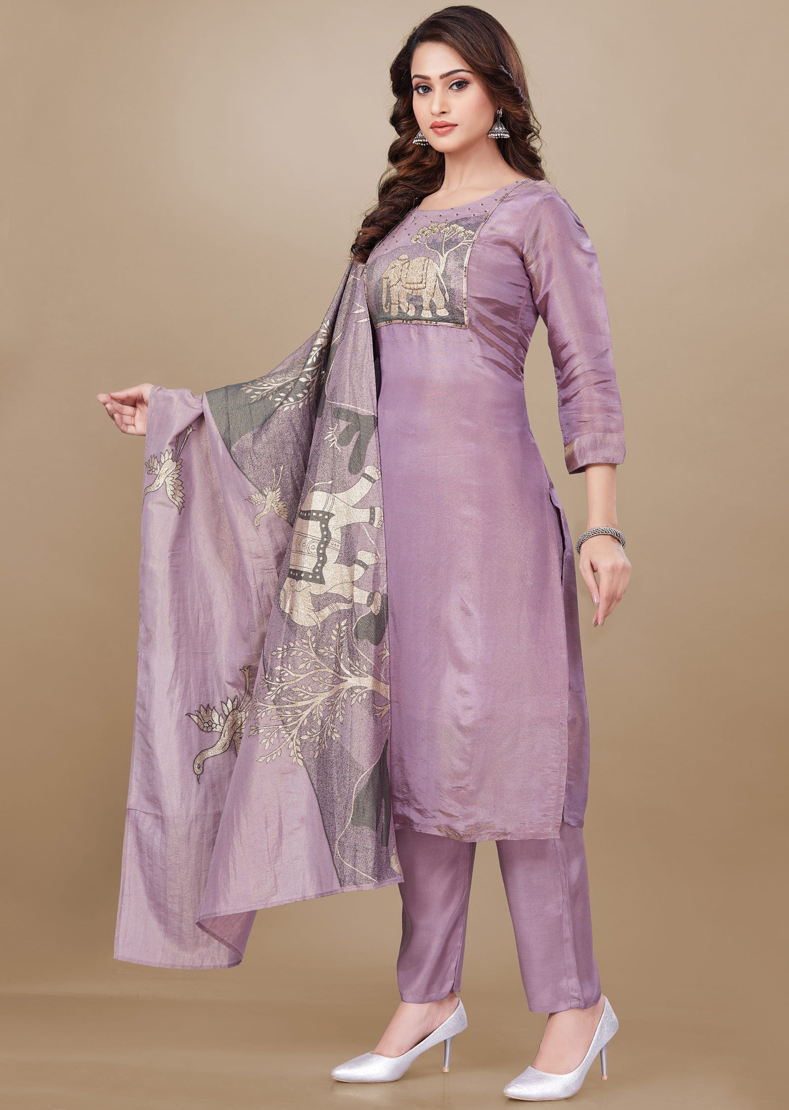 Lavender Tissue Silk Straight Cut Suit