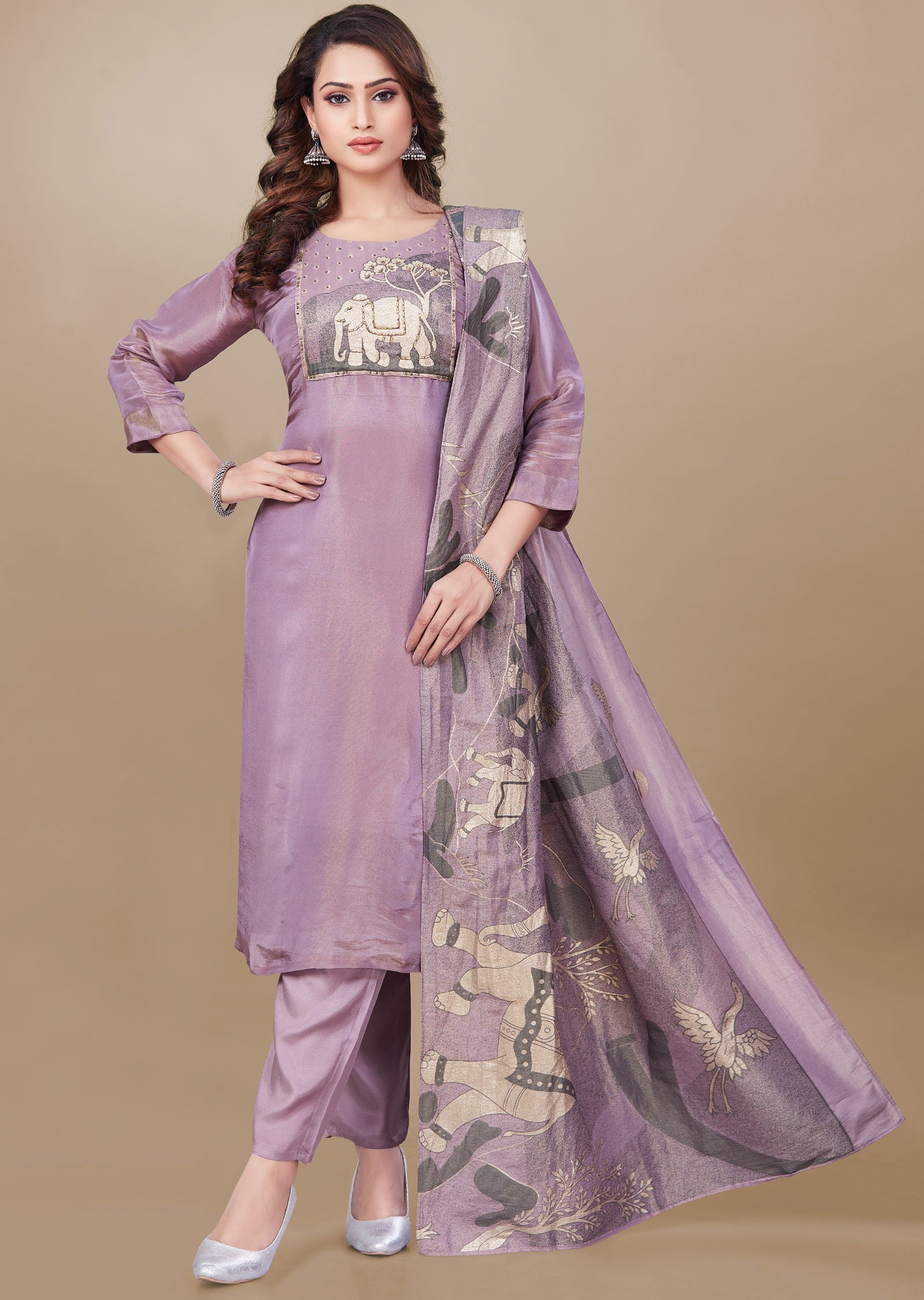 Lavender Tissue Silk Straight Cut Suit