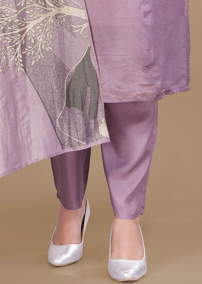 Lavender Tissue Silk Straight Cut Suit