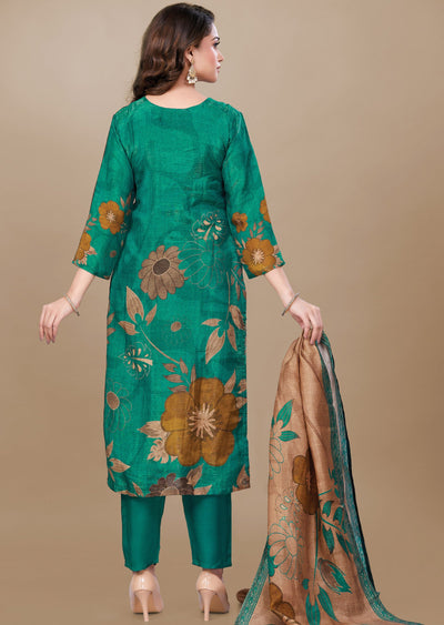 Green Tissue Silk Straight Cut Suit