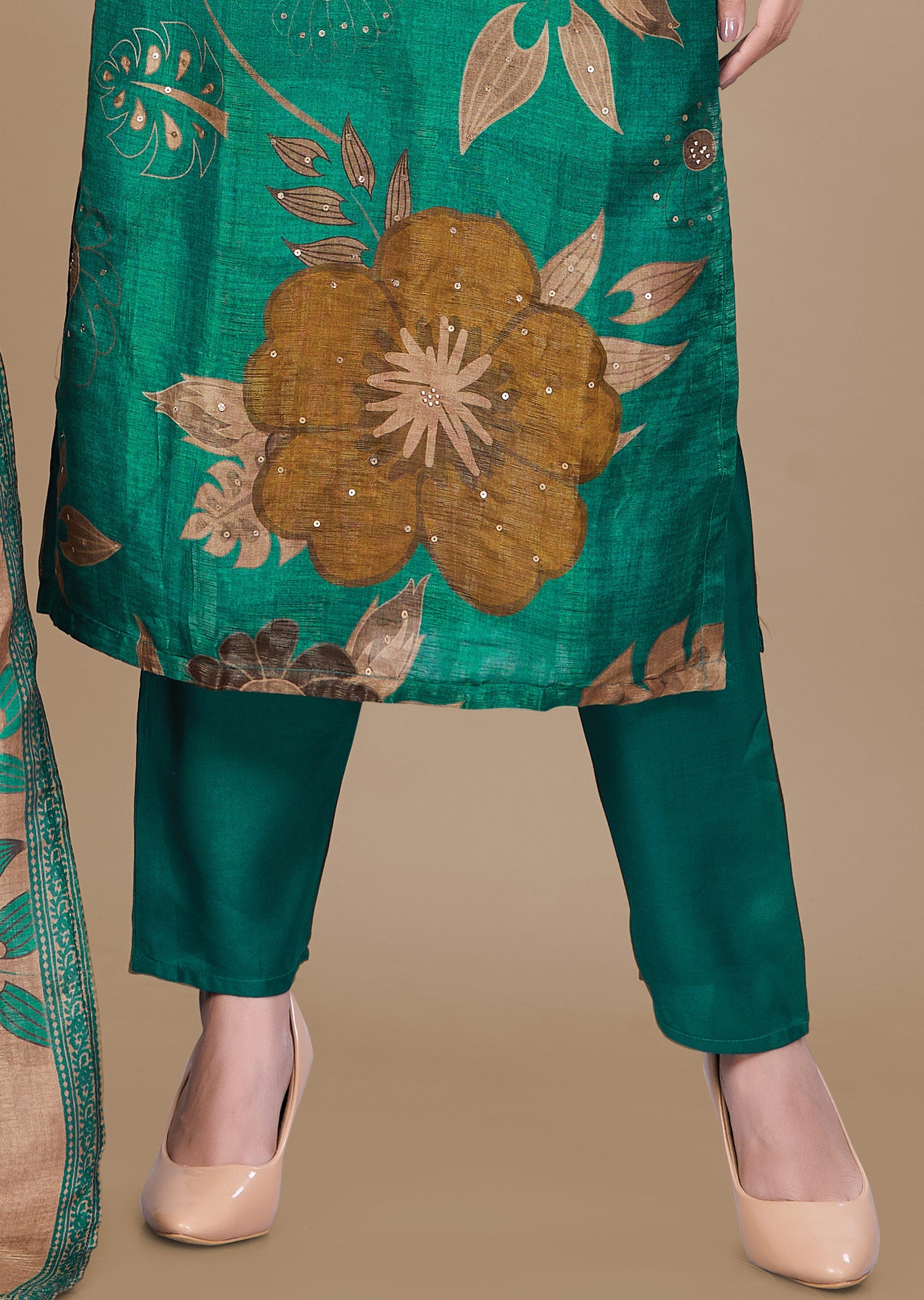 Green Tissue Silk Straight Cut Suit