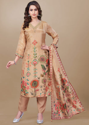 Dusty Peach Tissue Silk Straight Cut Suit