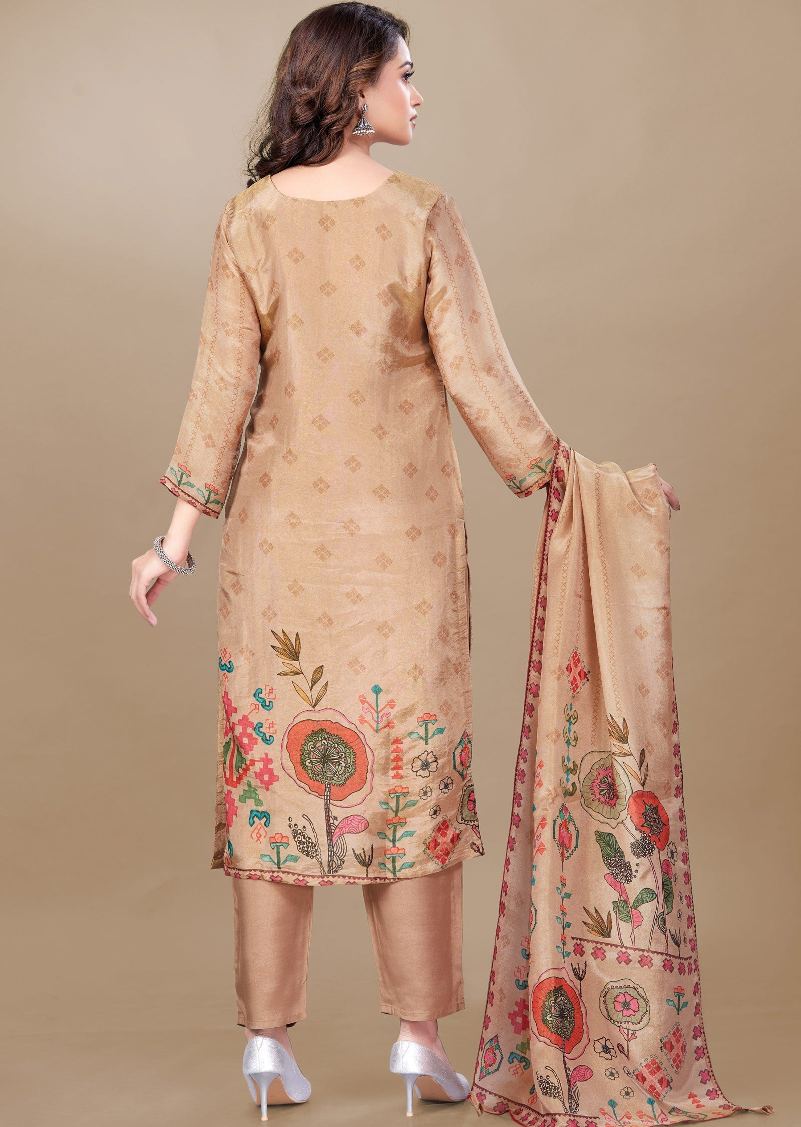 Dusty Peach Tissue Silk Straight Cut Suit