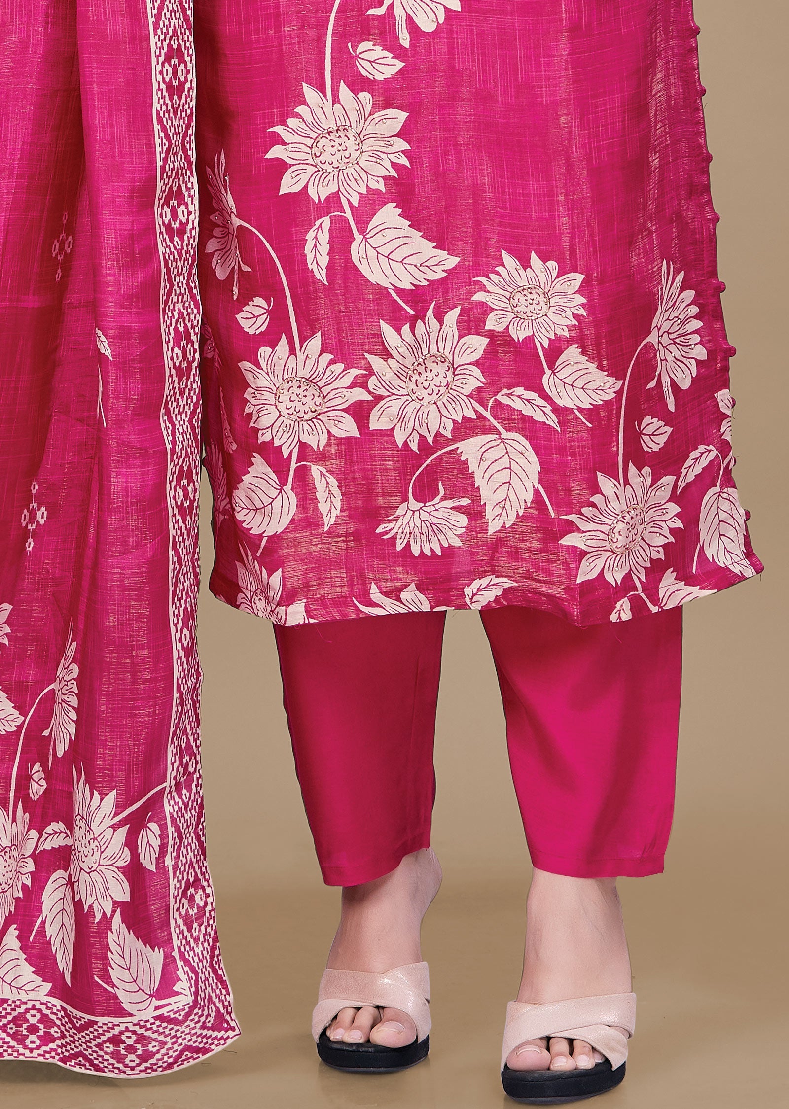 Dark Rani Pink Tissue Silk Straight Cut Suit