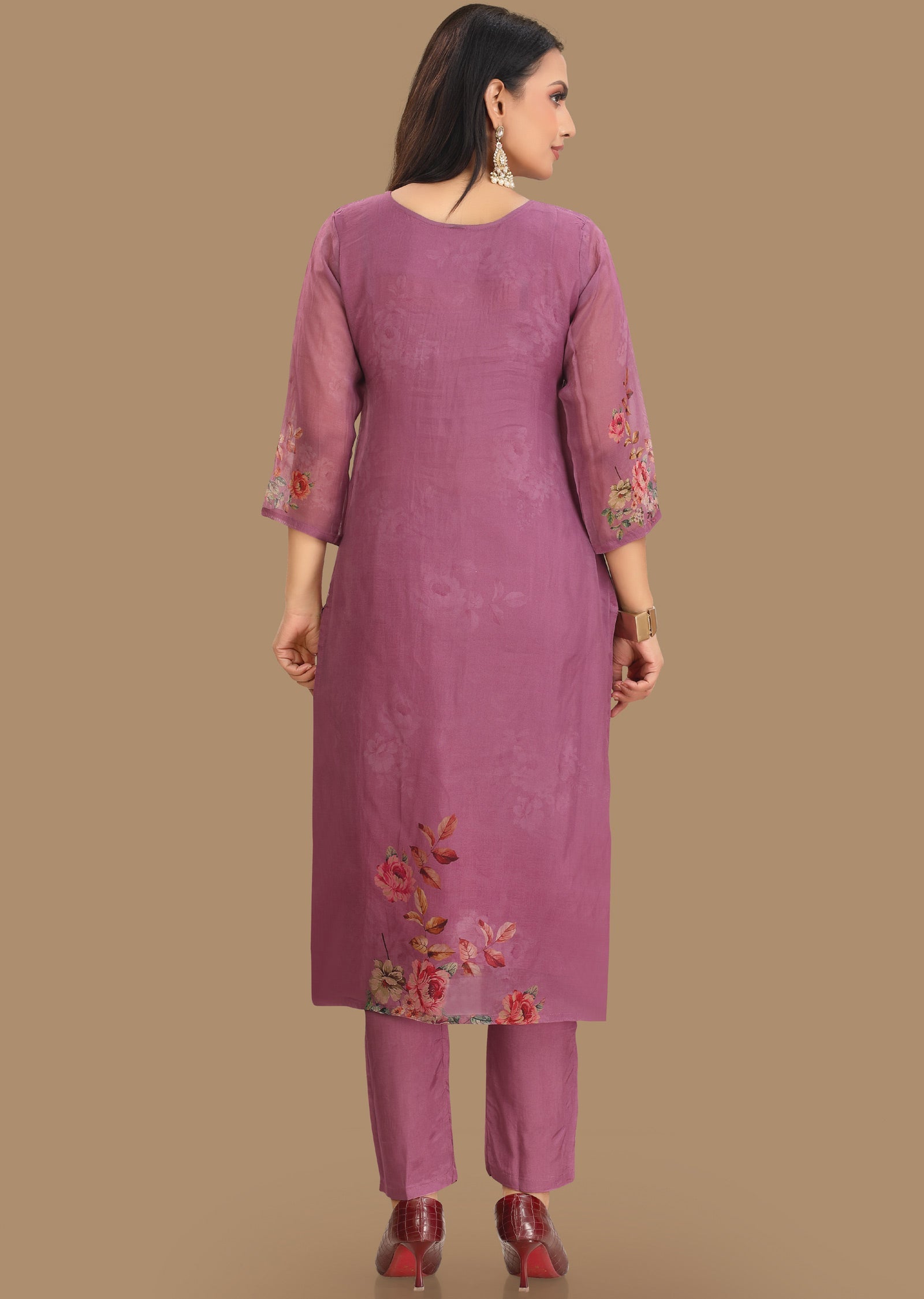 Lavender Banarasi Organza Straight Cut Suit