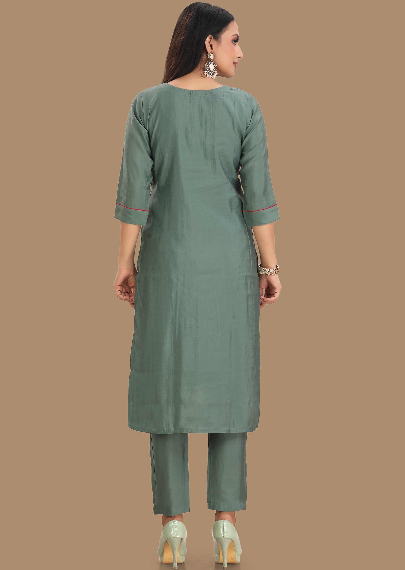 Dusty Green Russian Silk Straight Cut Suit