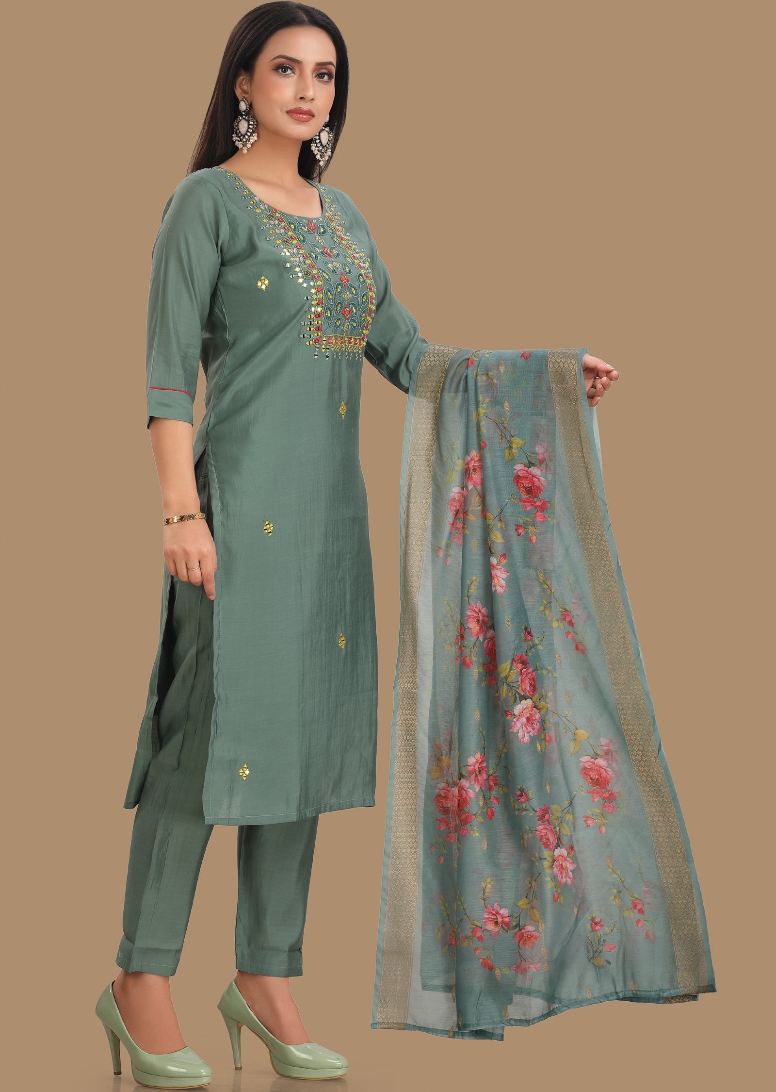 Dusty Green Russian Silk Straight Cut Suit