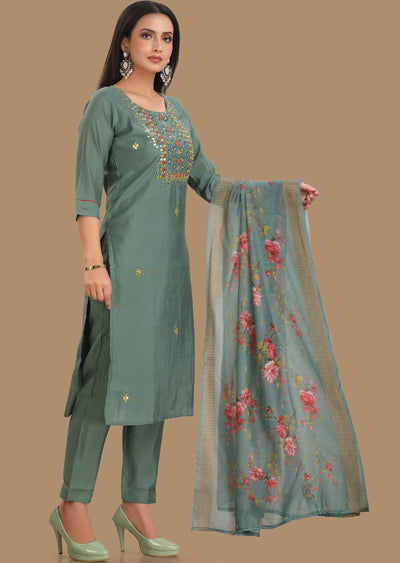 Dusty Green Russian Silk Straight Cut Suit