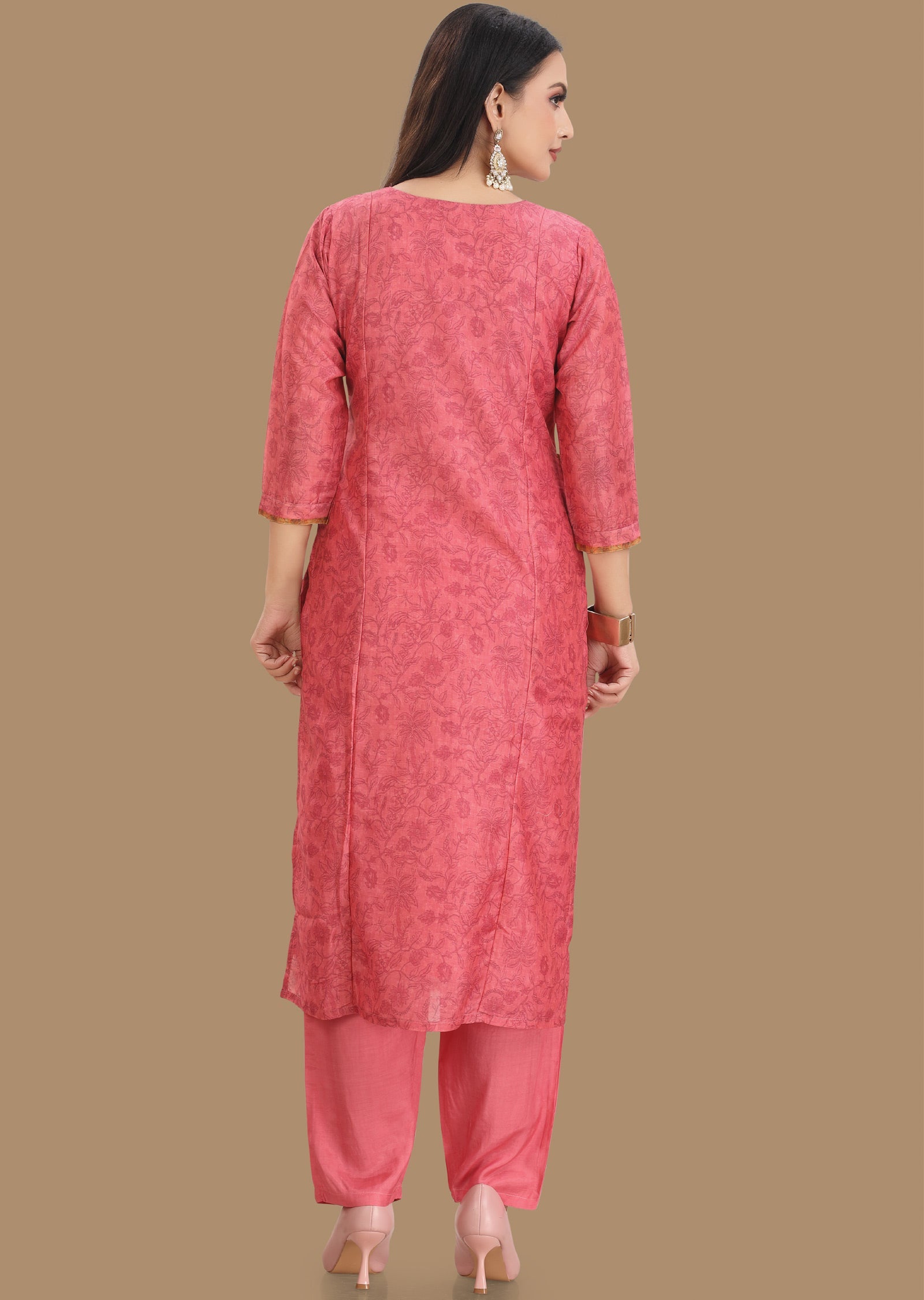 Pink Soft Chanderi Silk Straight Cut Suit